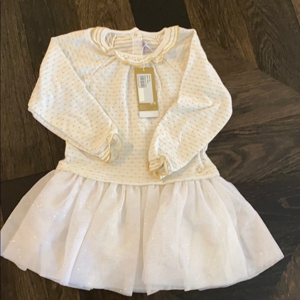 Petit Bateau cream and gold dress